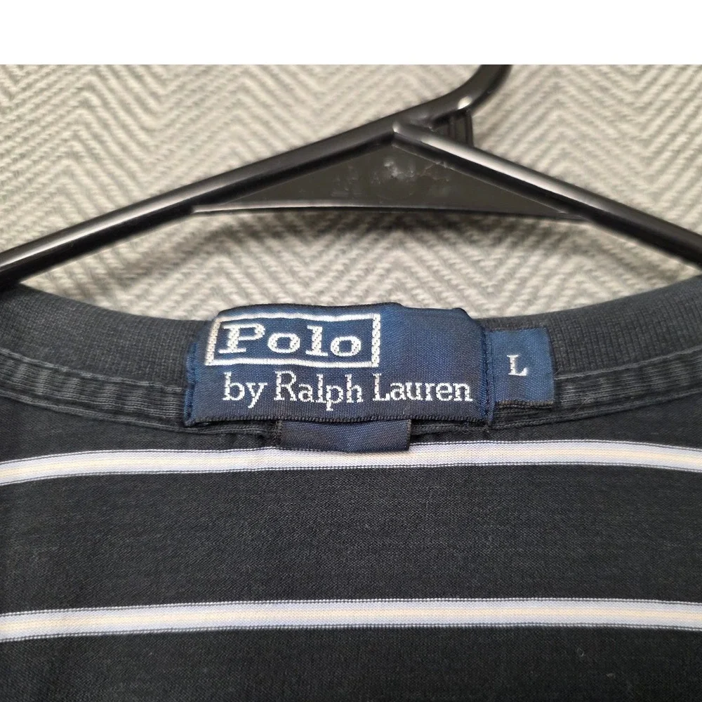 Polo Ralph Lauren Mens Striped Polo Shirt Navy Blue White Size L‎ Short Sleeve